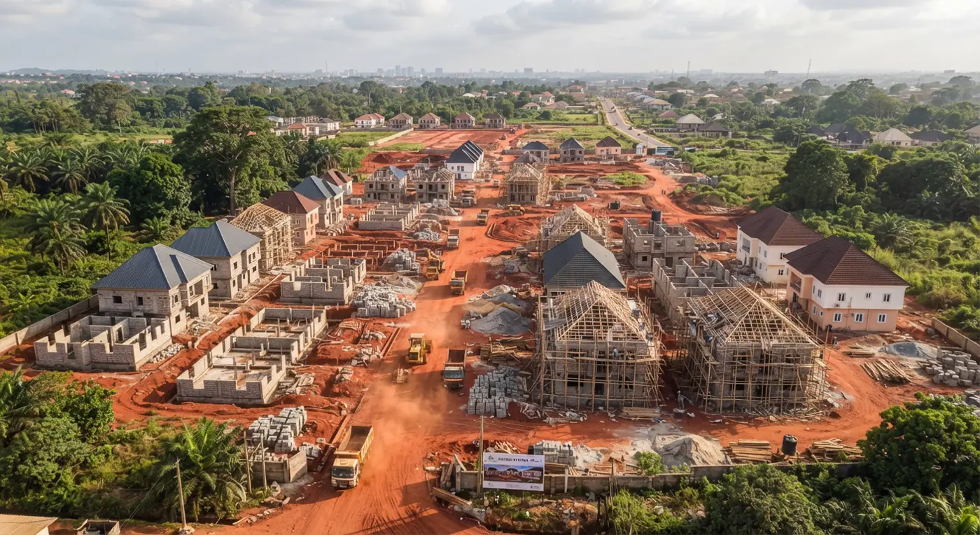 An estate under construction seen from above